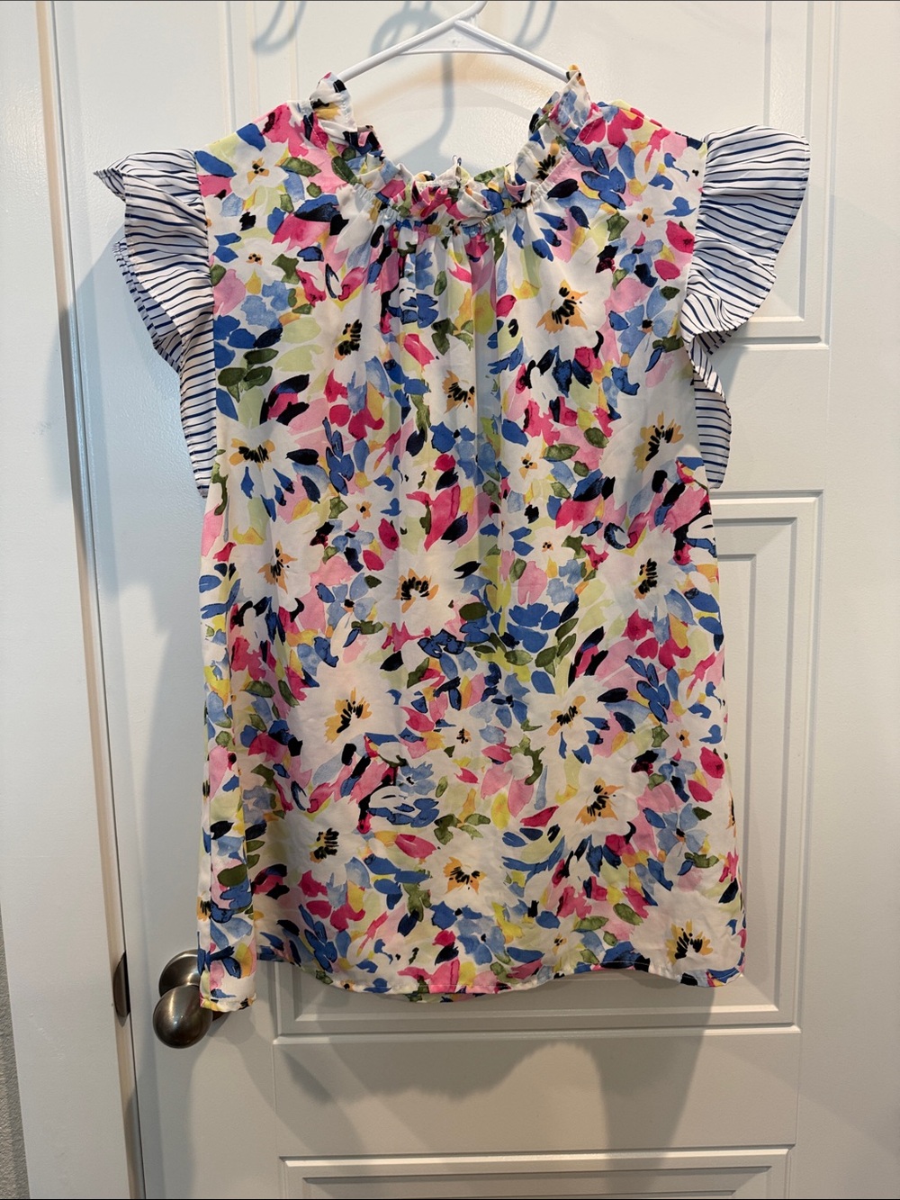 JODIFL Floral Ruffle Sleeve Top - Pink Blue Green Yellow